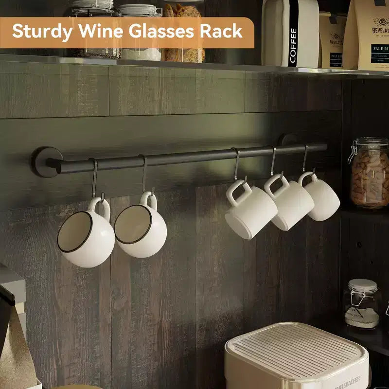 Mobile buffet bar da 72" stile fattoria con luci regolabili, portabottiglie e supporto per microonde, credenza da cucina con ante, grande dispensa per cucina