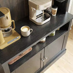 Mobile buffet bar da 72" stile fattoria con luci regolabili, portabottiglie e supporto per microonde, credenza da cucina con ante, grande dispensa per cucina