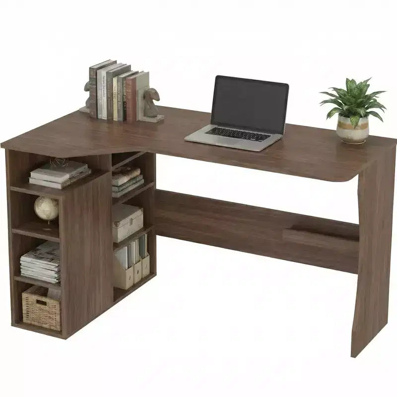 L-Shaped Desk with 3-Tier Storage Shelves, Reversible Small Corner Desk for Small Spaces, Home Office Writing Study & Gaming Computer Workstation
