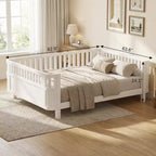 Lit plateforme en bois profil bas taille Queen JVNOXK avec barrières amovibles, lit enfant sécurisé pour filles et garçons