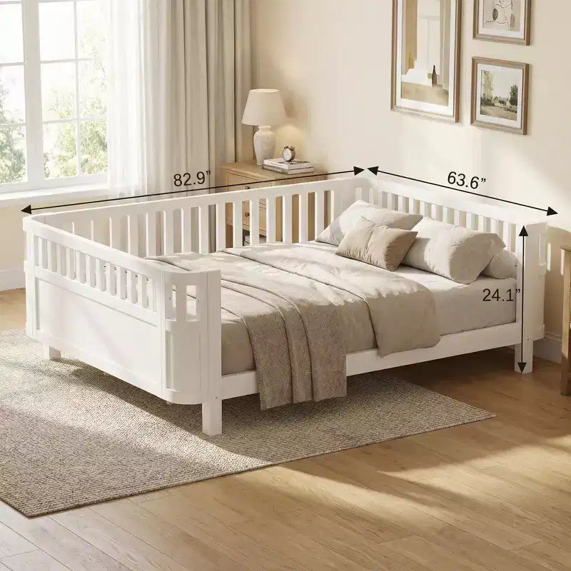 Lit plateforme en bois profil bas taille Queen JVNOXK avec barrières amovibles, lit enfant sécurisé pour filles et garçons