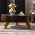 JVNOXK 35.4 Round Retro Brown Coffee Table, Sturdy Solid Wood Legs MDF Tabletop for Living Room Home Decor