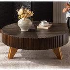 JVNOXK 35.4 Tavolino da caffè rotondo retrò marrone, gambe robuste in legno massiccio, piano in MDF per soggiorno e decorazioni per la casa