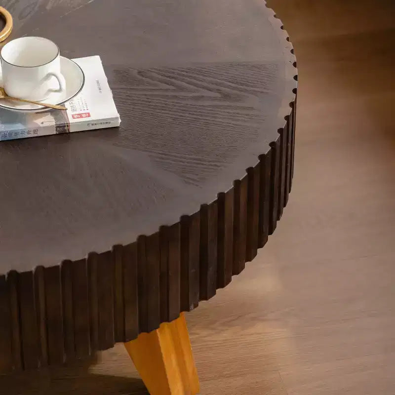 JVNOXK 35.4 Tavolino da caffè rotondo retrò marrone, gambe robuste in legno massiccio, piano in MDF per soggiorno e decorazioni per la casa