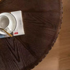 JVNOXK 35.4 Tavolino da caffè rotondo retrò marrone, gambe robuste in legno massiccio, piano in MDF per soggiorno e decorazioni per la casa