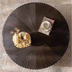 JVNOXK 35.4 Tavolino da caffè rotondo retrò marrone, gambe robuste in legno massiccio, piano in MDF per soggiorno e decorazioni per la casa