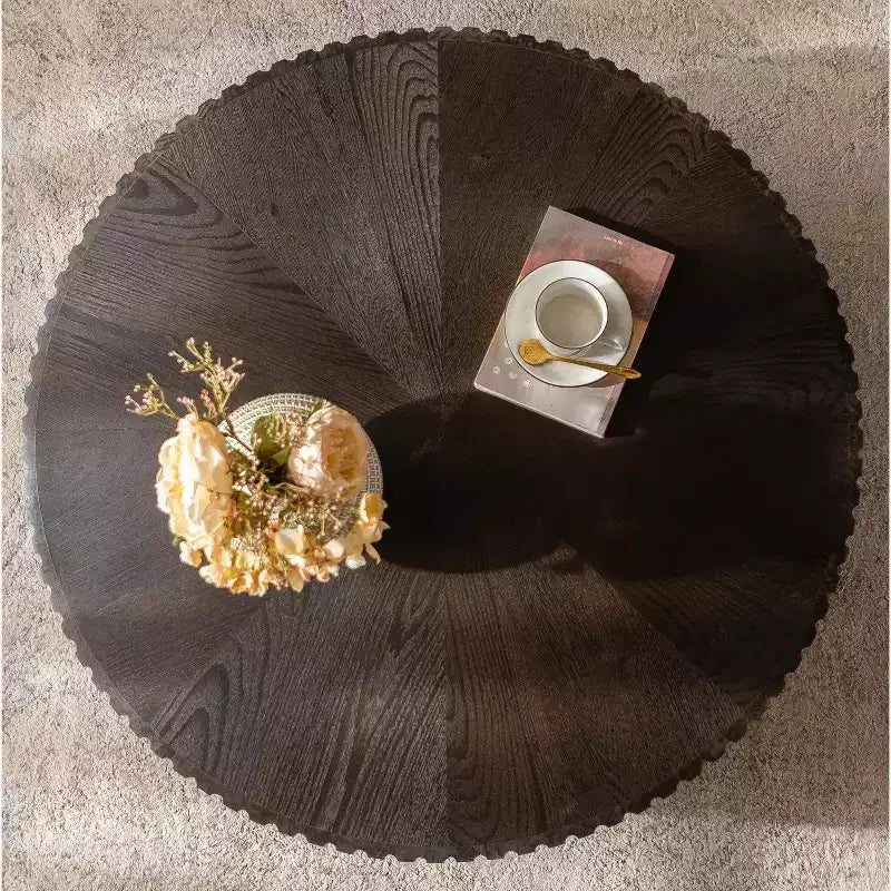 JVNOXK 35.4 Tavolino da caffè rotondo retrò marrone, gambe robuste in legno massiccio, piano in MDF per soggiorno e decorazioni per la casa