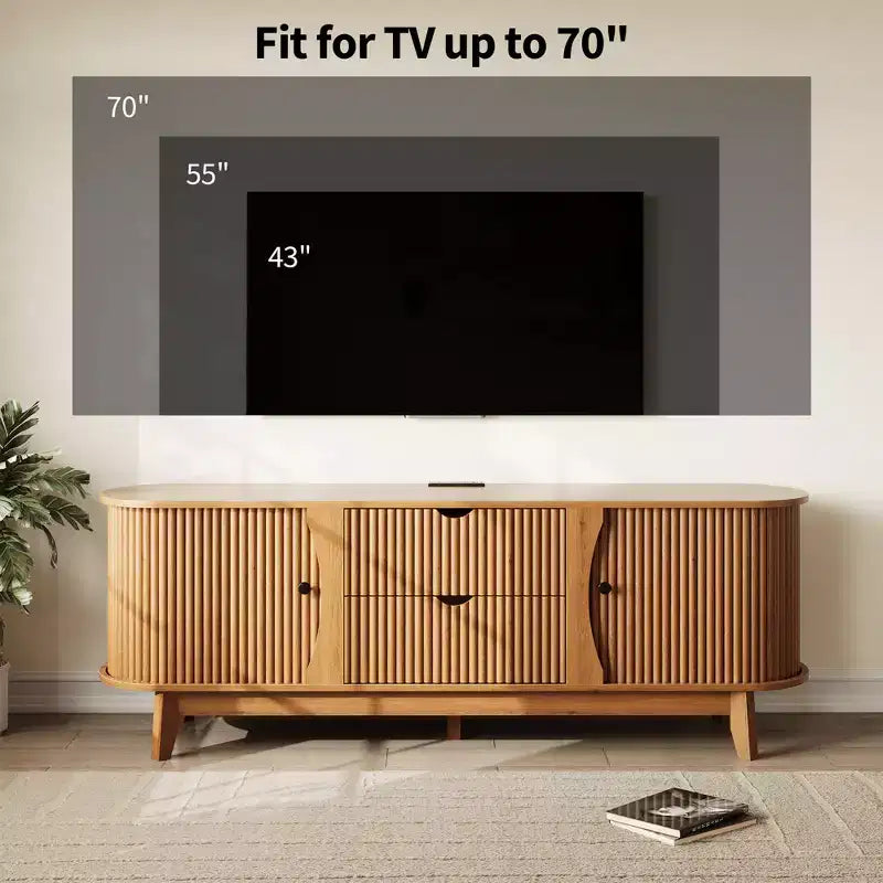 Mobile TV con Prese di Corrente, 2 Cassetti e 2 Armadietti con Ante a Griglia per TV fino a 70 pollici, Console Multimediale