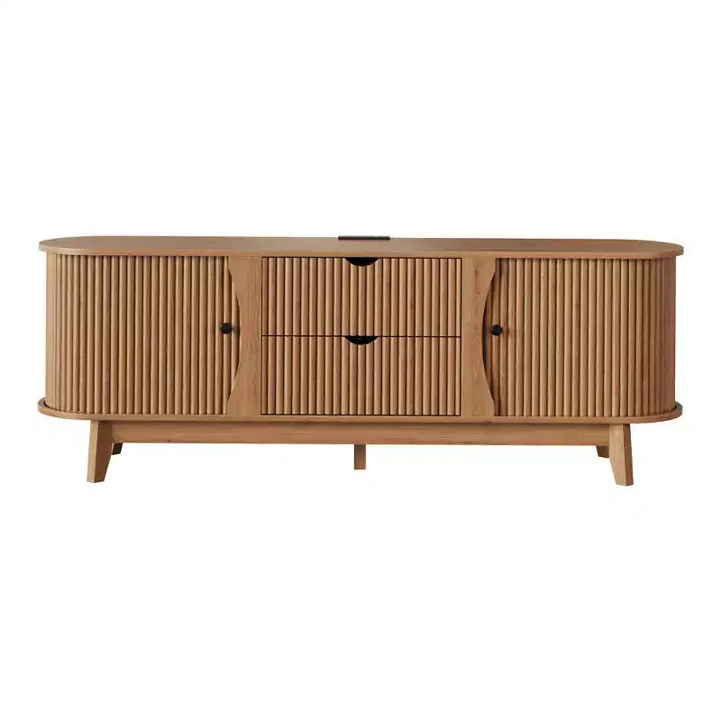 Meuble TV avec prises électriques, 2 tiroirs et 2 placards avec portes grillagées pour téléviseurs jusqu'à 70 pouces, console multimédia