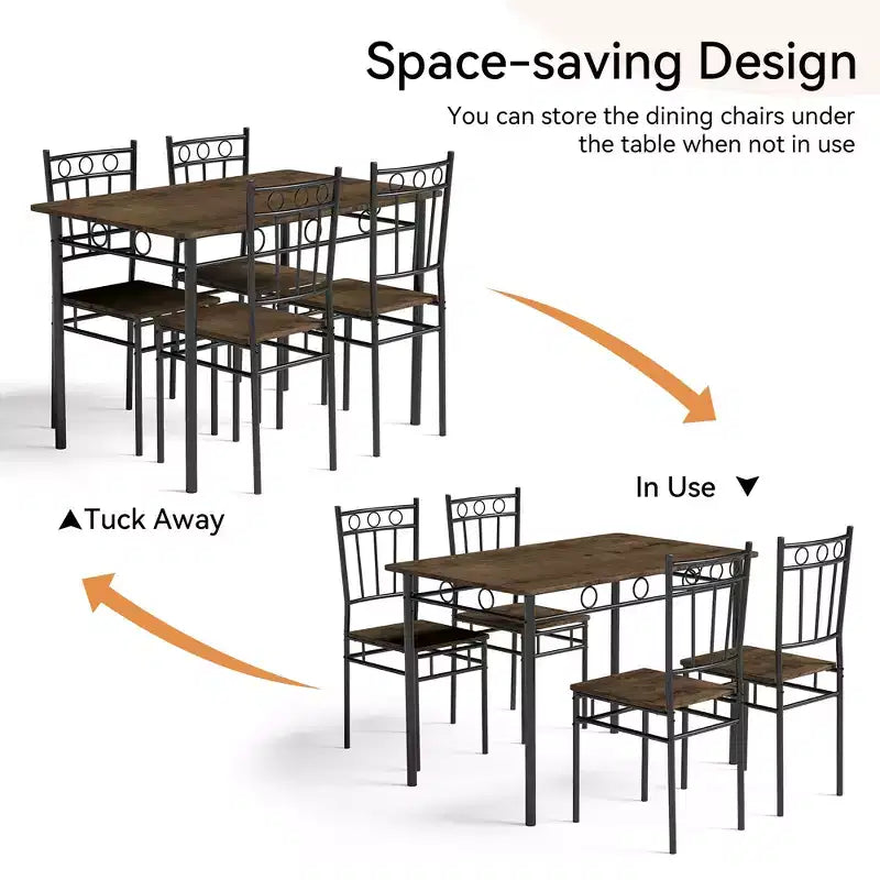 Ensemble de salle à manger 5 pièces Dyonery pour 4 personnes – Table et chaises de cuisine avec cadre en métal robuste, design moderne peu encombrant