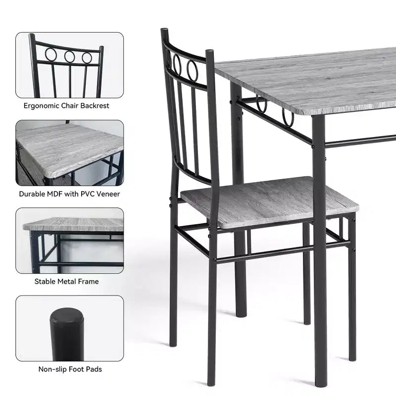 Ensemble de salle à manger 5 pièces Dyonery pour 4 personnes – Table et chaises de cuisine avec cadre en métal robuste, design moderne peu encombrant