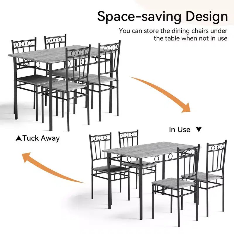 Ensemble de salle à manger 5 pièces Dyonery pour 4 personnes – Table et chaises de cuisine avec cadre en métal robuste, design moderne peu encombrant