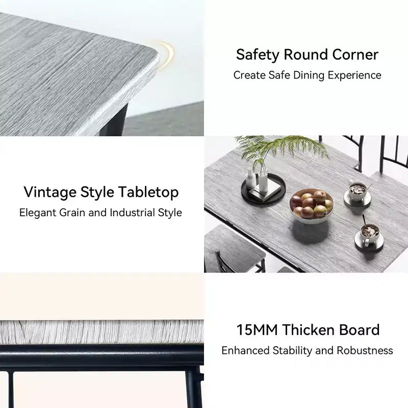 Ensemble de salle à manger 5 pièces Dyonery pour 4 personnes – Table et chaises de cuisine avec cadre en métal robuste, design moderne peu encombrant