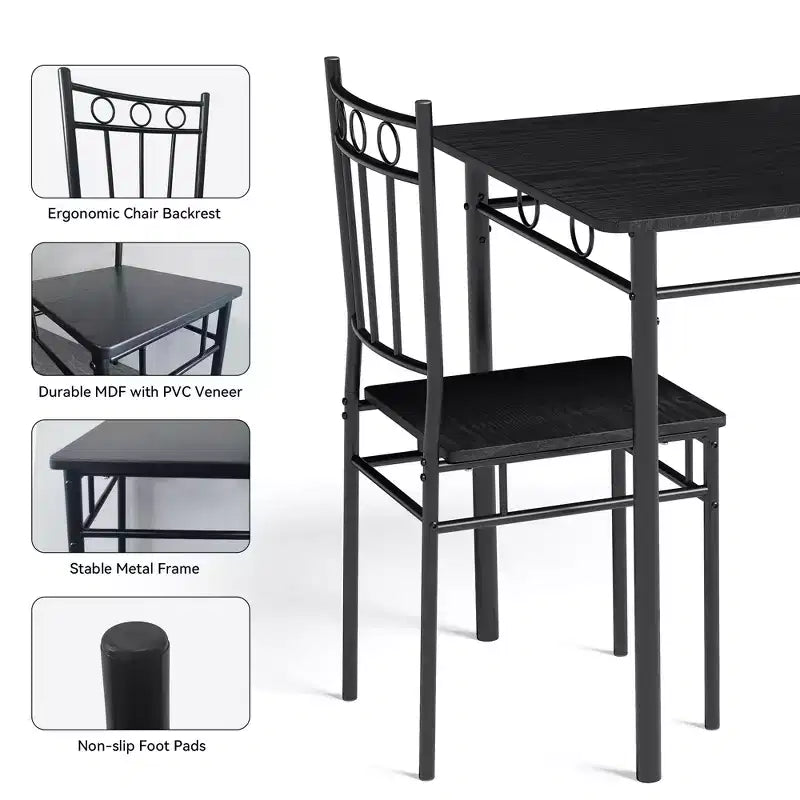 Ensemble de salle à manger 5 pièces Dyonery pour 4 personnes – Table et chaises de cuisine avec cadre en métal robuste, design moderne peu encombrant
