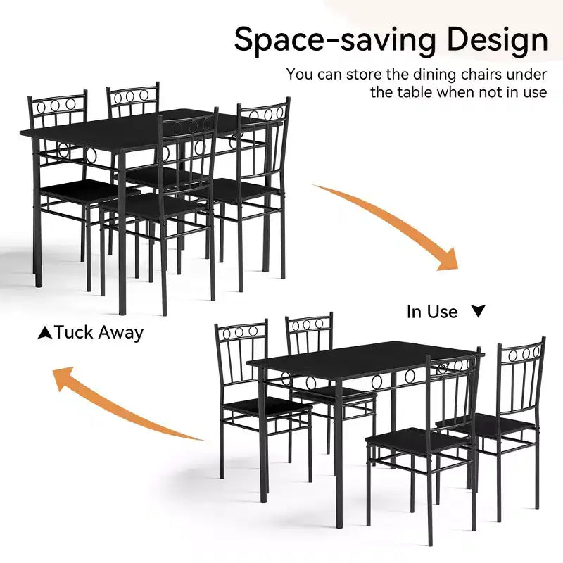 Ensemble de salle à manger 5 pièces Dyonery pour 4 personnes – Table et chaises de cuisine avec cadre en métal robuste, design moderne peu encombrant