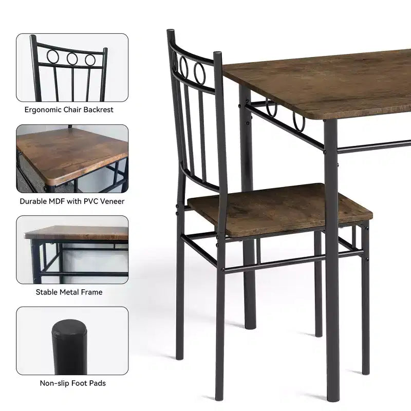 Ensemble de salle à manger 5 pièces Dyonery pour 4 personnes – Table et chaises de cuisine avec cadre en métal robuste, design moderne peu encombrant