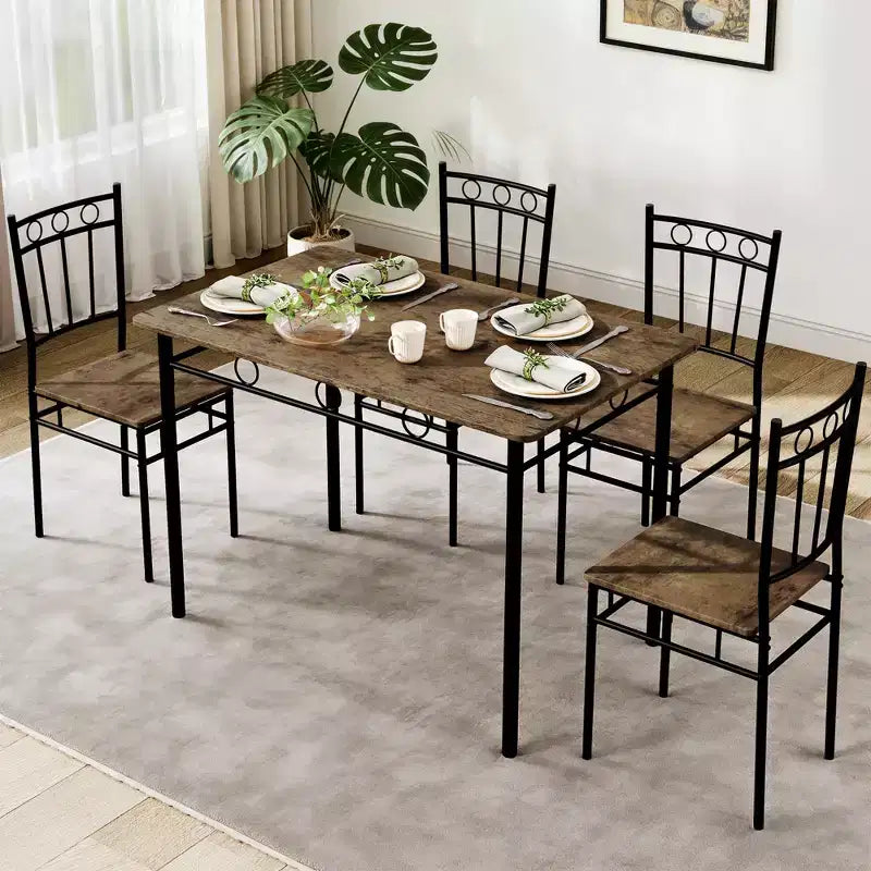Ensemble de salle à manger 5 pièces Dyonery pour 4 personnes – Table et chaises de cuisine avec cadre en métal robuste, design moderne peu encombrant