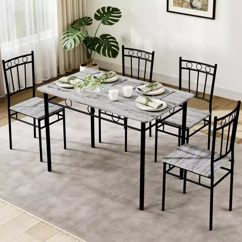 Ensemble de salle à manger 5 pièces Dyonery pour 4 personnes – Table et chaises de cuisine avec cadre en métal robuste, design moderne peu encombrant