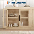 Madia buffet contemporanea con ante in vetro e ripiano in legno massello spesso, credenza capiente per sala da pranzo, cucina e angolo caffè