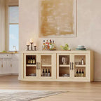 Madia buffet contemporanea con ante in vetro e ripiano in legno massello spesso, credenza capiente per sala da pranzo, cucina e angolo caffè