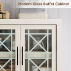 Madia buffet contemporanea con ante in vetro e ripiano in legno massello spesso, credenza capiente per sala da pranzo, cucina e angolo caffè