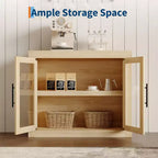 Madia buffet contemporanea con ante in vetro e ripiano in legno massello spesso, credenza capiente per sala da pranzo, cucina e angolo caffè