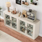 Madia buffet contemporanea con ante in vetro e ripiano in legno massello spesso, credenza capiente per sala da pranzo, cucina e angolo caffè