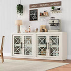 Madia buffet contemporanea con ante in vetro e ripiano in legno massello spesso, credenza capiente per sala da pranzo, cucina e angolo caffè