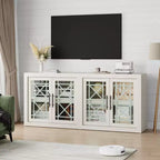Madia buffet contemporanea con ante in vetro e ripiano in legno massello spesso, credenza capiente per sala da pranzo, cucina e angolo caffè