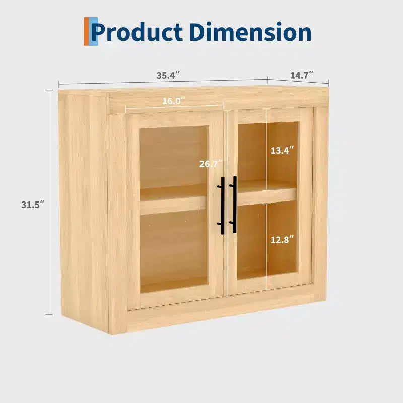 Madia buffet contemporanea con ante in vetro e ripiano in legno massello spesso, credenza capiente per sala da pranzo, cucina e angolo caffè