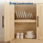 Madia buffet contemporanea con ante in vetro e ripiano in legno massello spesso, credenza capiente per sala da pranzo, cucina e angolo caffè