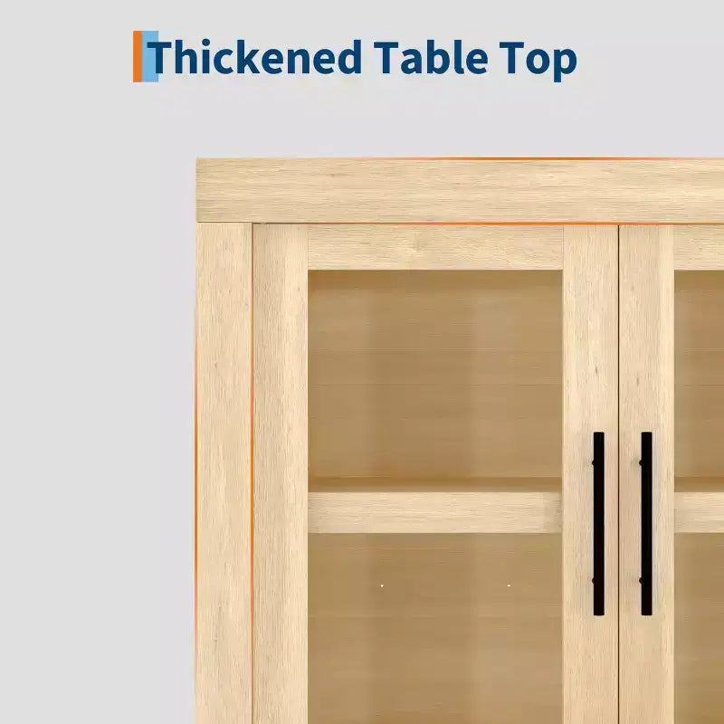 Madia buffet contemporanea con ante in vetro e ripiano in legno massello spesso, credenza capiente per sala da pranzo, cucina e angolo caffè