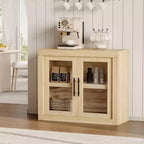 Madia buffet contemporanea con ante in vetro e ripiano in legno massello spesso, credenza capiente per sala da pranzo, cucina e angolo caffè