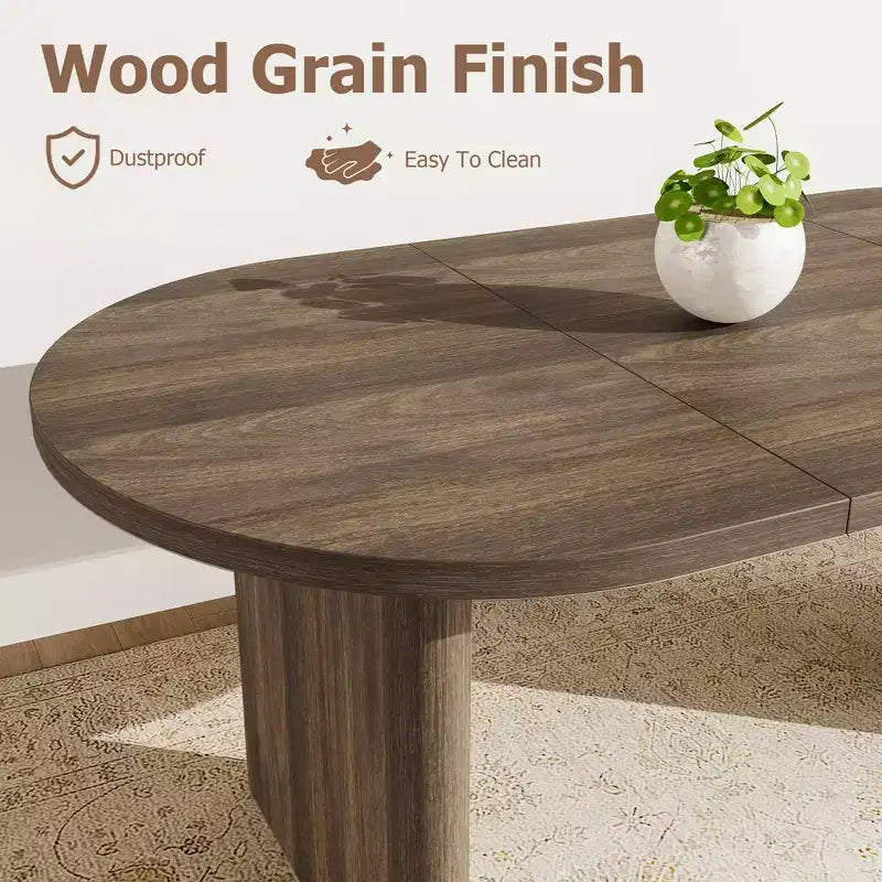 Tavolo da pranzo ovale COZONY, tavolo da cucina in stile rustico con robusta base in legno, grande tavolo da pranzo per cucina, soggiorno, ufficio
