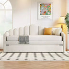 FAMYYT Twin Size Upholstered Daybed With Charging Station, Trundle, Easy Assembly