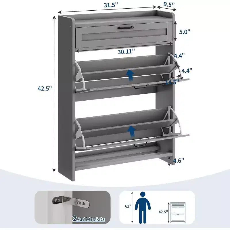 Meuble de rangement à chaussures autoportant GustoWave avec 2 tiroirs basculants pour entrée, couloir, salon