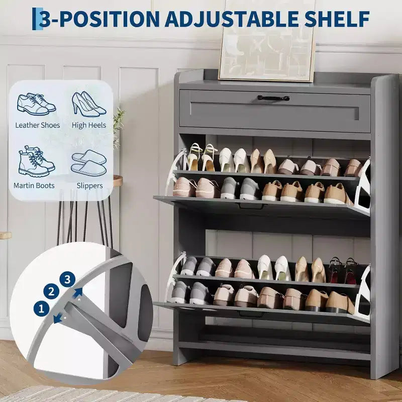 Meuble de rangement à chaussures autoportant GustoWave avec 2 tiroirs basculants pour entrée, couloir, salon