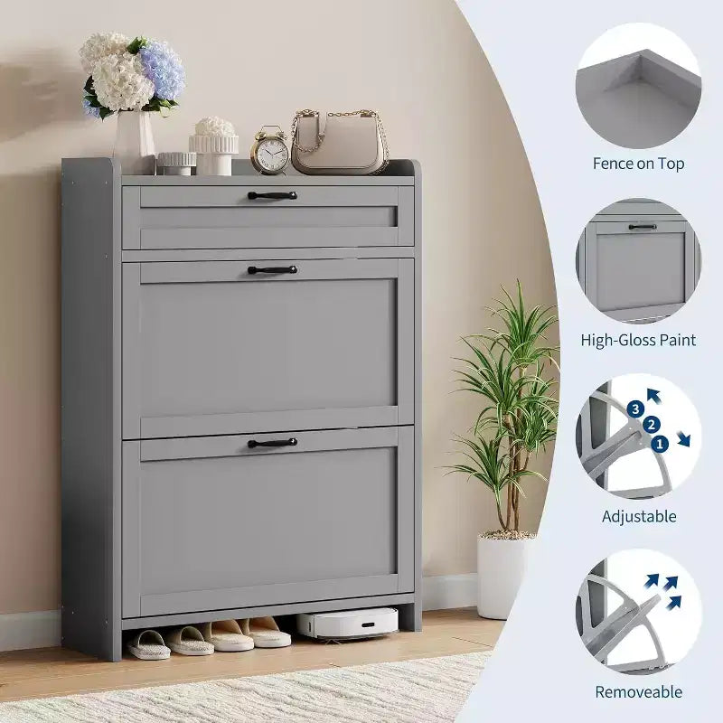 Meuble de rangement à chaussures autoportant GustoWave avec 2 tiroirs basculants pour entrée, couloir, salon