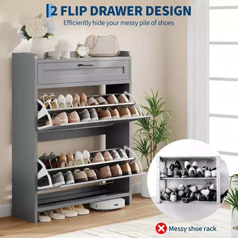 Meuble de rangement à chaussures autoportant GustoWave avec 2 tiroirs basculants pour entrée, couloir, salon