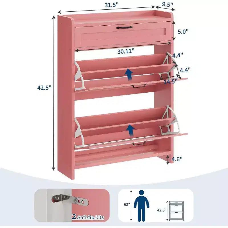 Meuble de rangement à chaussures autoportant GustoWave avec 2 tiroirs basculants pour entrée, couloir, salon
