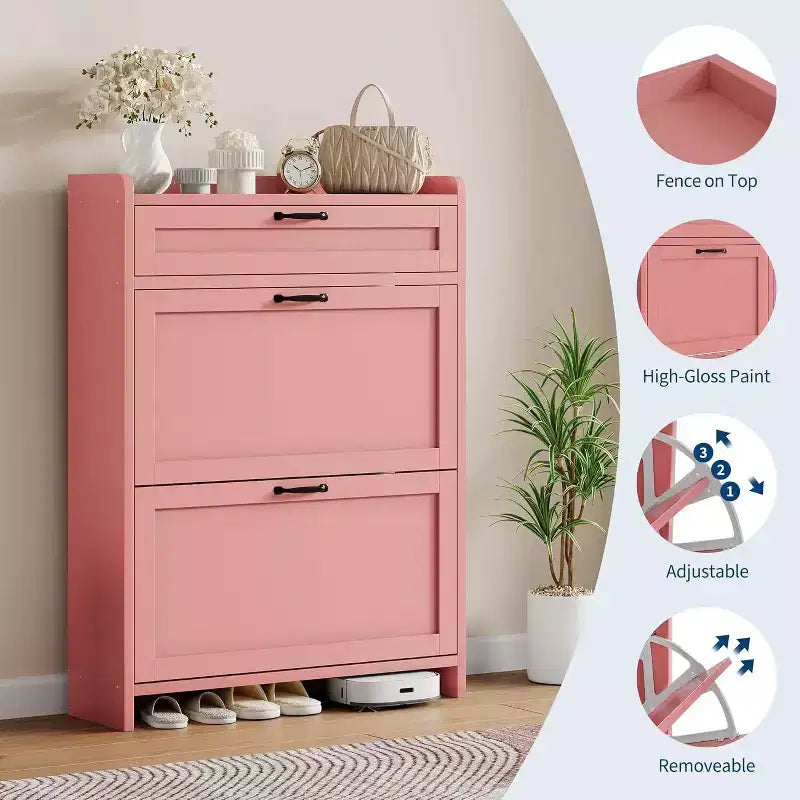 Meuble de rangement à chaussures autoportant GustoWave avec 2 tiroirs basculants pour entrée, couloir, salon