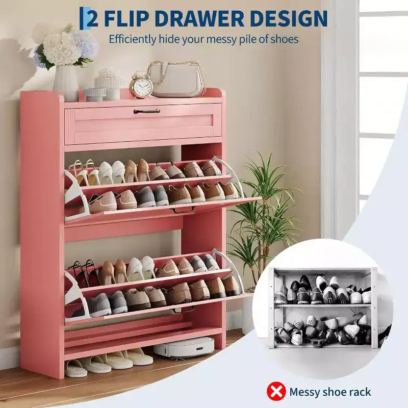 Meuble de rangement à chaussures autoportant GustoWave avec 2 tiroirs basculants pour entrée, couloir, salon