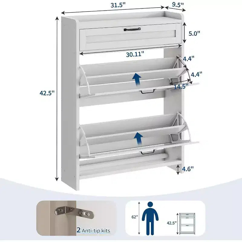 Meuble de rangement à chaussures autoportant GustoWave avec 2 tiroirs basculants pour entrée, couloir, salon