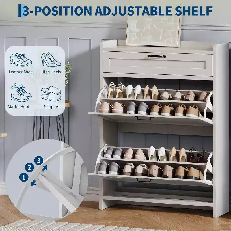 Meuble de rangement à chaussures autoportant GustoWave avec 2 tiroirs basculants pour entrée, couloir, salon