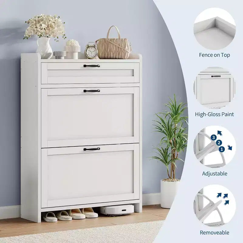 Meuble de rangement à chaussures autoportant GustoWave avec 2 tiroirs basculants pour entrée, couloir, salon