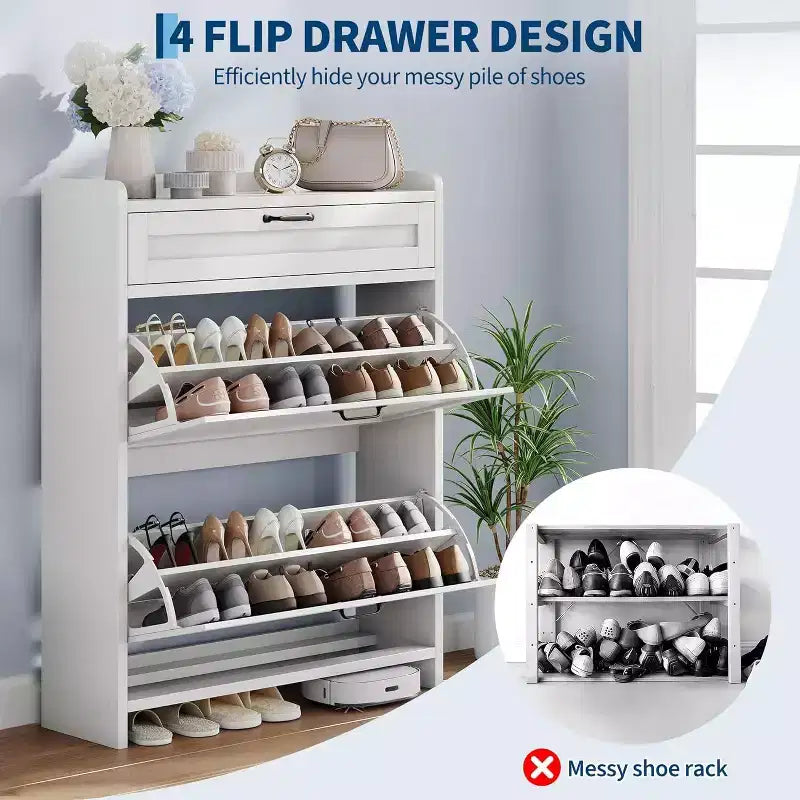 Meuble de rangement à chaussures autoportant GustoWave avec 2 tiroirs basculants pour entrée, couloir, salon