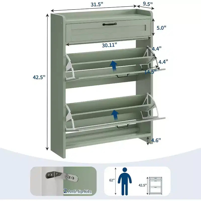 Meuble de rangement à chaussures autoportant GustoWave avec 2 tiroirs basculants pour entrée, couloir, salon