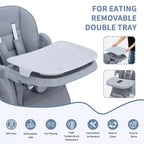 Chaise Haute pour Enfants, Chaise Haute Pliable pour Tout-petits, Chaise Haute en Cuir PU avec Plateau Amovible, Harnais de Sécurité 5 Points et Roues Verrouillables