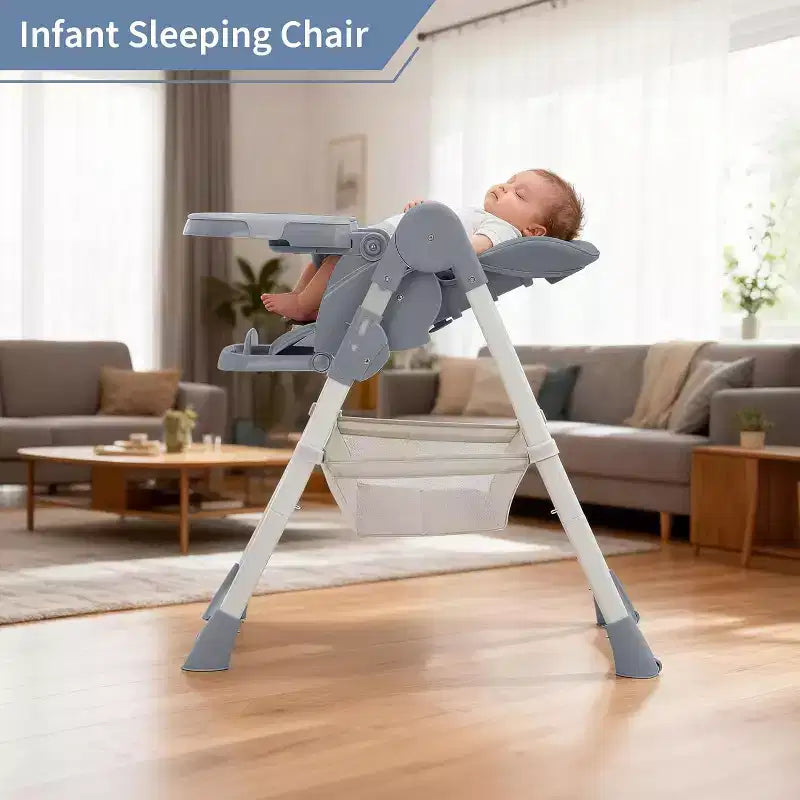 Chaise Haute pour Enfants, Chaise Haute Pliable pour Tout-petits, Chaise Haute en Cuir PU avec Plateau Amovible, Harnais de Sécurité 5 Points et Roues Verrouillables