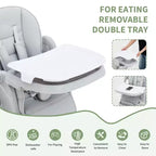 Chaise Haute pour Enfants, Chaise Haute Pliable pour Tout-petits, Chaise Haute en Cuir PU avec Plateau Amovible, Harnais de Sécurité 5 Points et Roues Verrouillables